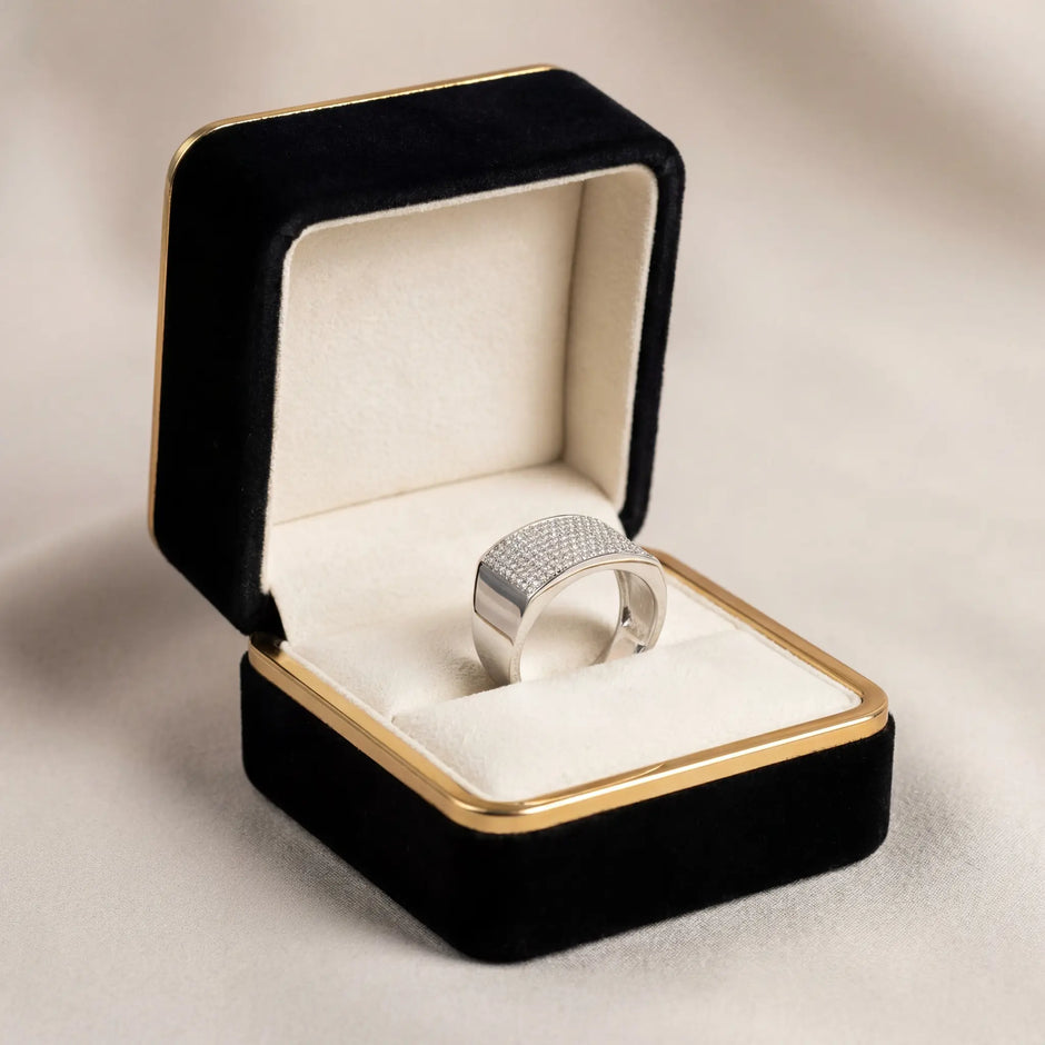 Curved Top Micro Pavé cz 925 sterling Silver Ring for men