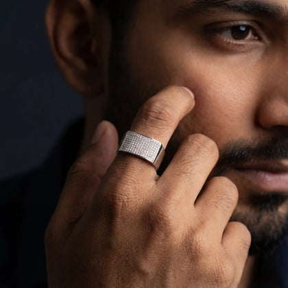 Curved Top Micro Pavé cz 925 sterling Silver Ring for men