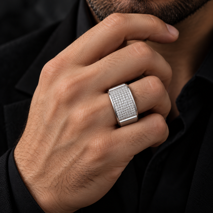 Curved Top Micro Pavé cz 925 sterling Silver Ring for men