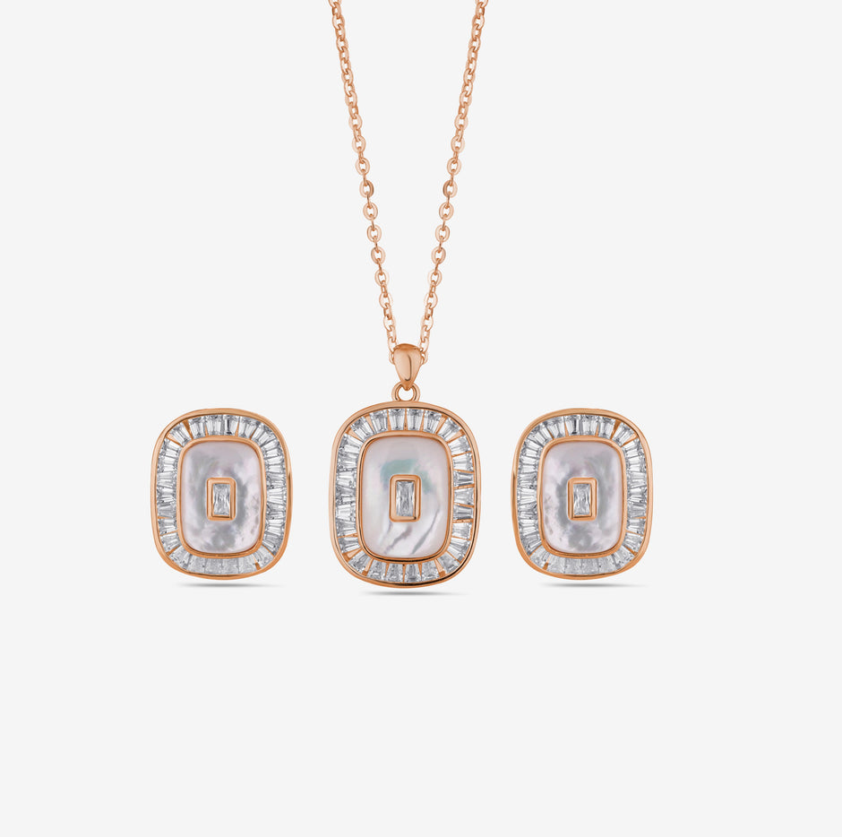 Cushion Pearl 925 Sterling Silver Rose Gold Pendant Set for Women