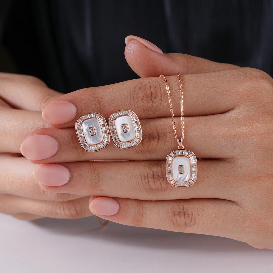 Cushion Pearl 925 Sterling Silver Rose Gold Pendant Set for Women