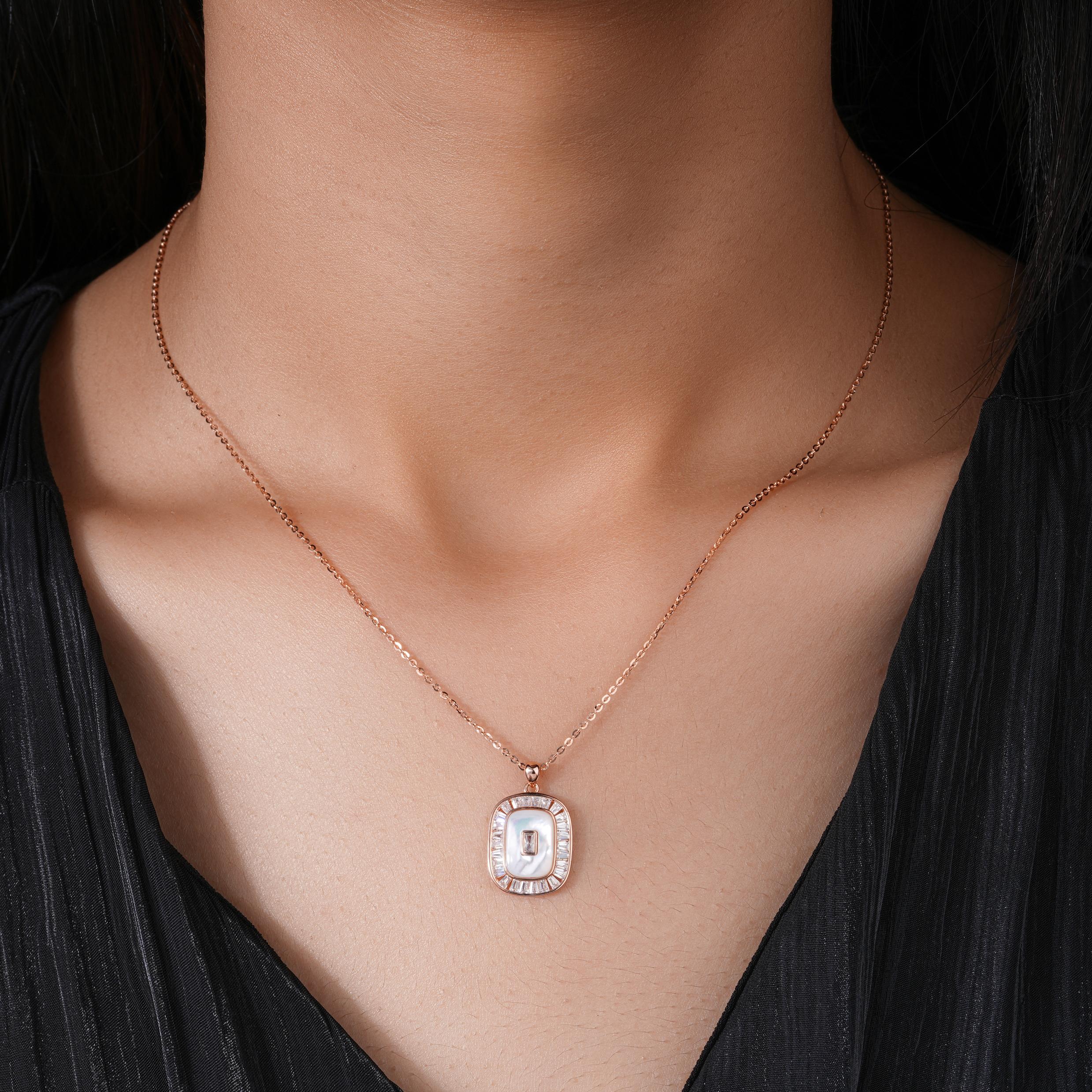 Cushion Pearl 925 Sterling Silver Rose Gold Pendant Set for Women