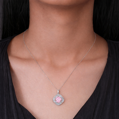 Cushion Diamond Floral 925 Sterling Silver Pendant Necklace for Women