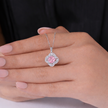 Cushion Diamond Floral 925 Sterling Silver Pendant Necklace for Women