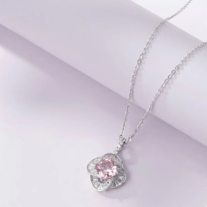 Cushion Diamond Floral 925 Sterling Silver Pendant Necklace for Women