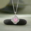 Cushion Diamond Floral 925 Sterling Silver Pendant Necklace for Women