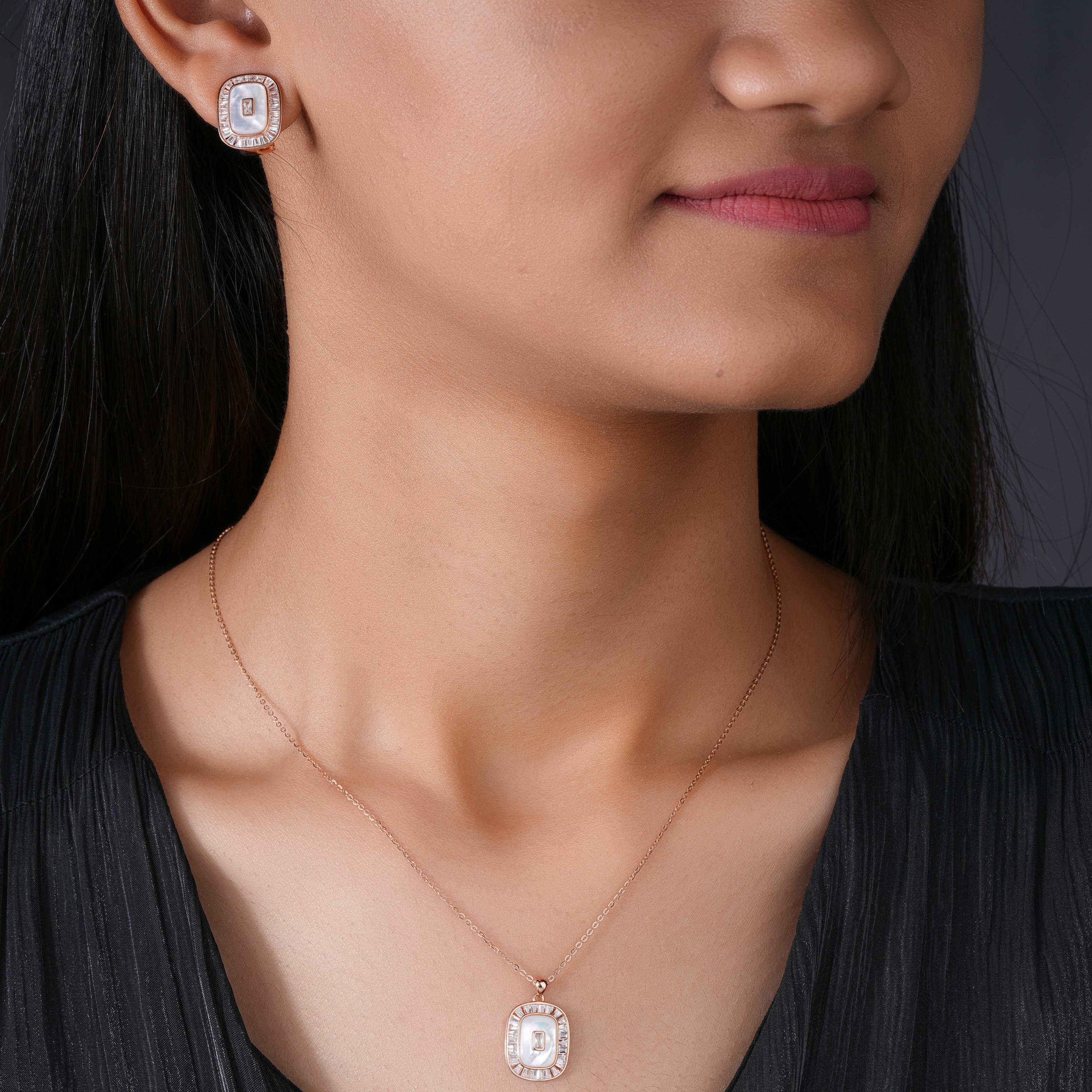 Cushion Pearl 925 Sterling Silver Rose Gold Pendant Set for Women