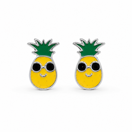 Cute Pineapple Enamel 925 Sterling Silver Stud Earrings for Women & Girls