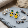 Cute Pineapple Enamel 925 Sterling Silver Stud Earrings for Women & Girls