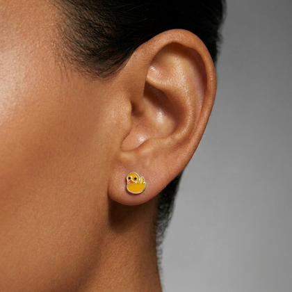 Cute Yellow Duck Enamel Design 925 Sterling Silver Stud Earrings for Kids