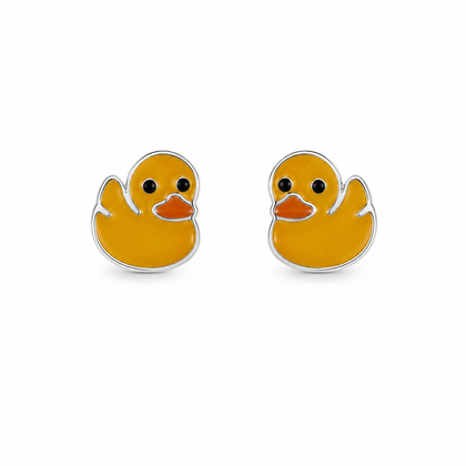 Cute Yellow Duck Enamel Design 925 Sterling Silver Stud Earrings for Kids
