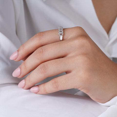 Emerald Shape Diamond Pattern Eternity Band 925 Sterling Silver Ring for Women