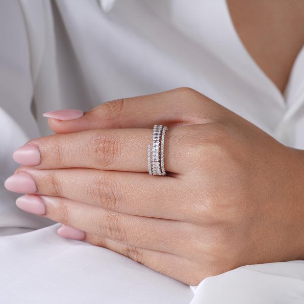 Diamond Harmony Open-Adjustable Band 925 Sterling Silver Ring for Women