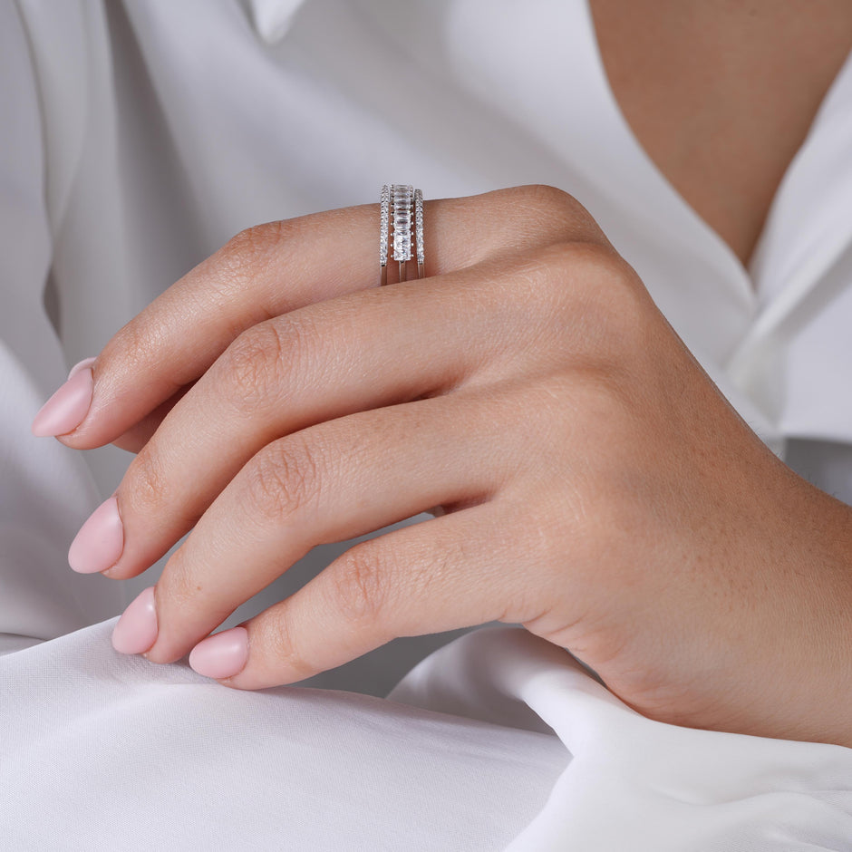 Diamond Harmony Open-Adjustable Band 925 Sterling Silver Ring for Women