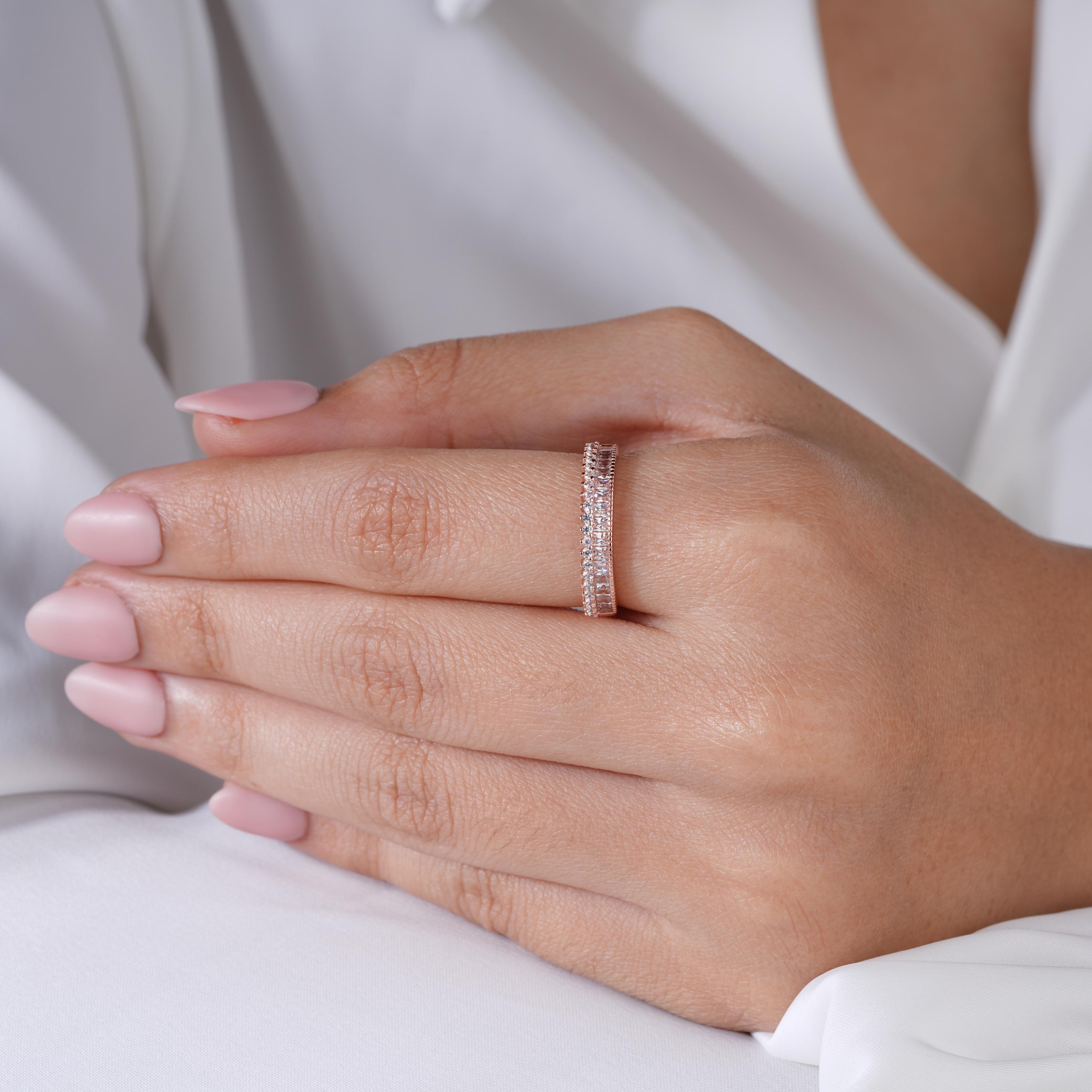 Modern Elegance Diamond 925 Sterling Silver Rose Gold Ring for Women