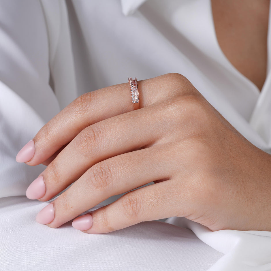 Modern Elegance Diamond 925 Sterling Silver Rose Gold Ring for Women