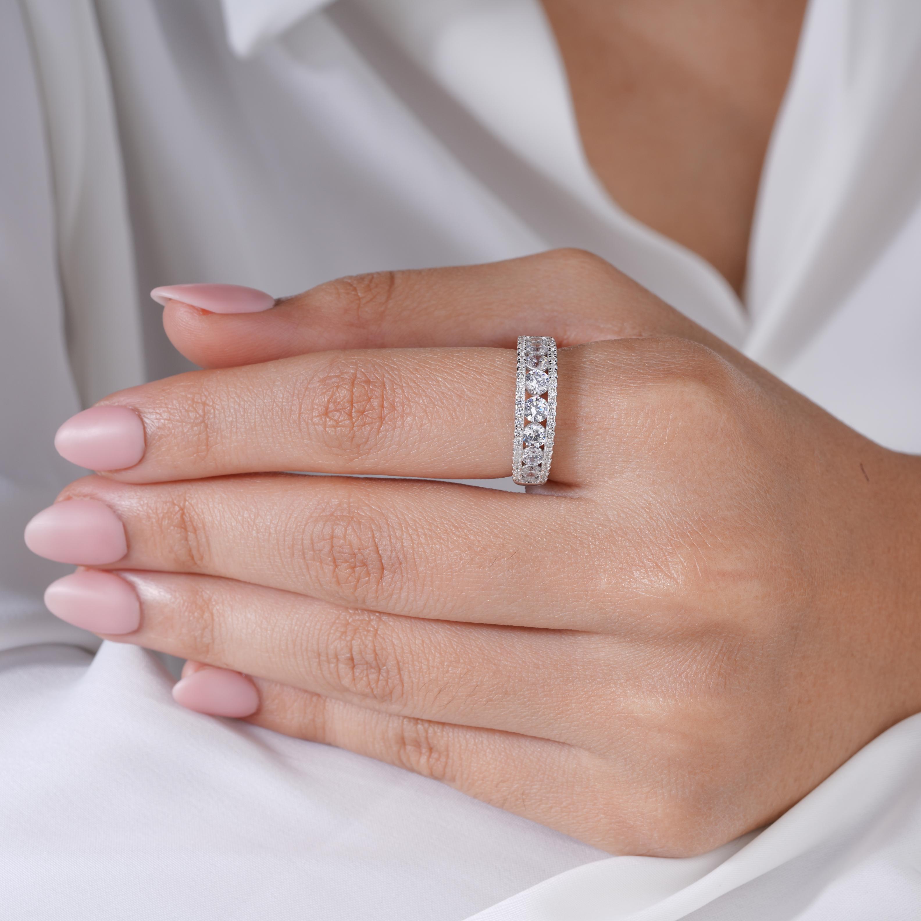 Eternal Glow Diamond Statement Band 925 Sterling Silver Ring for Women