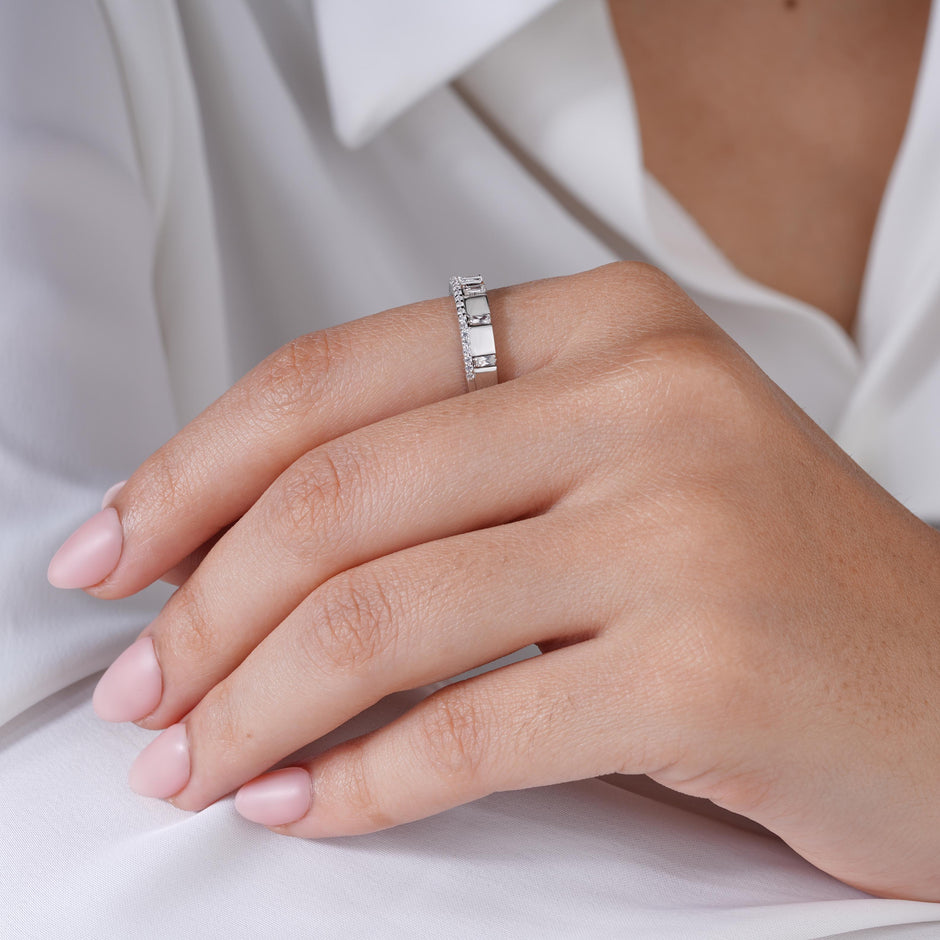 Square Shape Diamond Channel Set Band 925 Sterling Silver Ring for Women