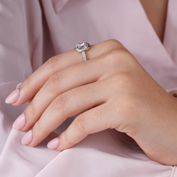 Blush Stone Cushion-Cut Diamond CZ 925 Sterling Silver Ring for Women