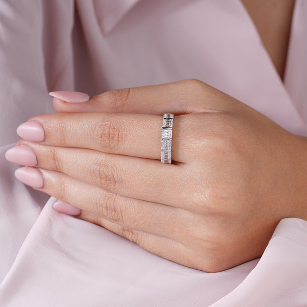 Baguette & Round Stone 925 Sterling Silver Ring for Women