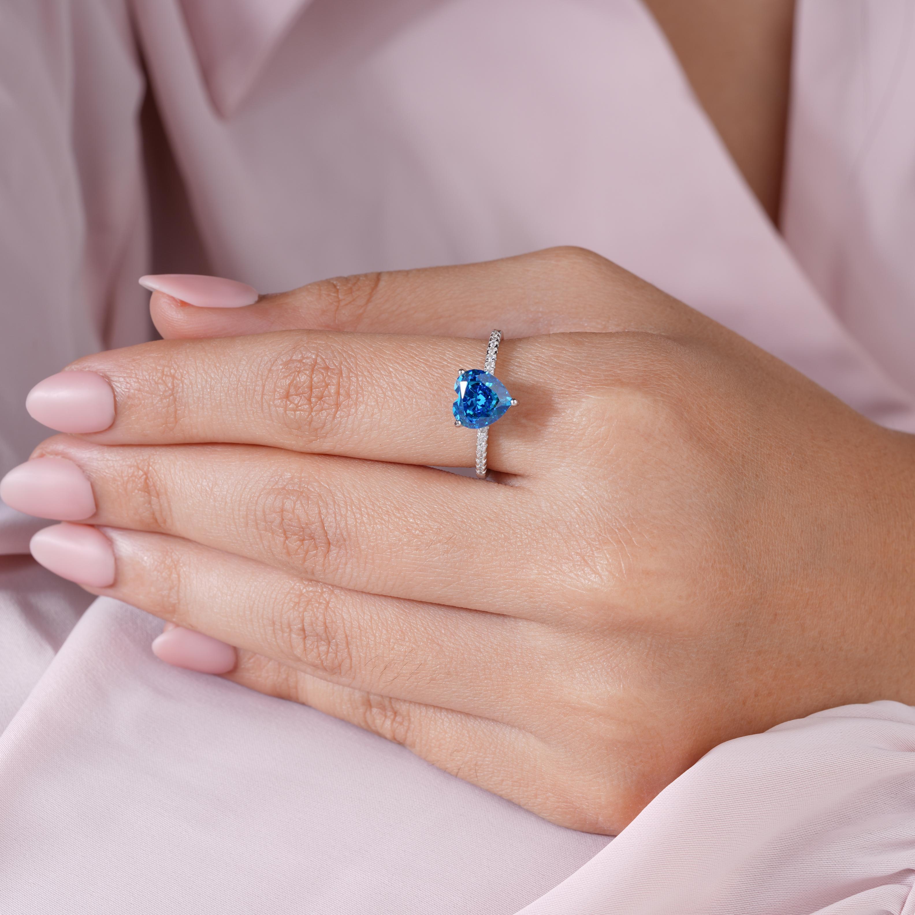 Blue Stone Heart Design 925 Sterling Silver Ring for Women