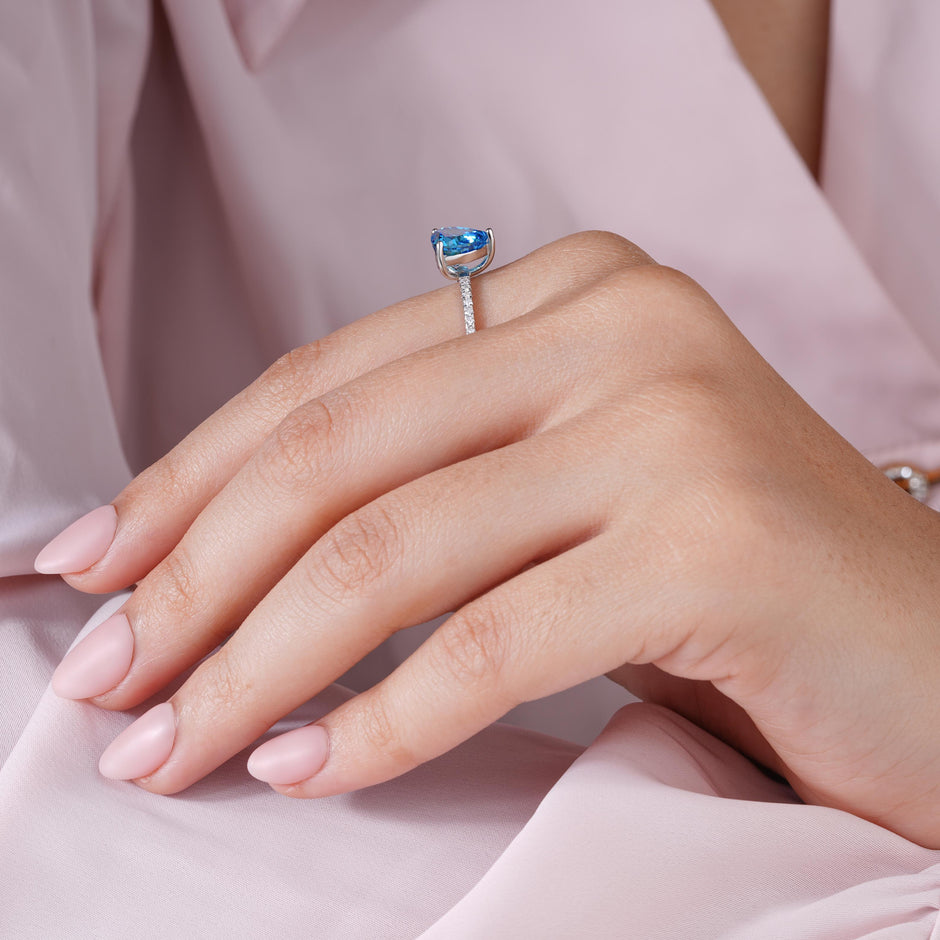 Blue Stone Heart Design 925 Sterling Silver Ring for Women