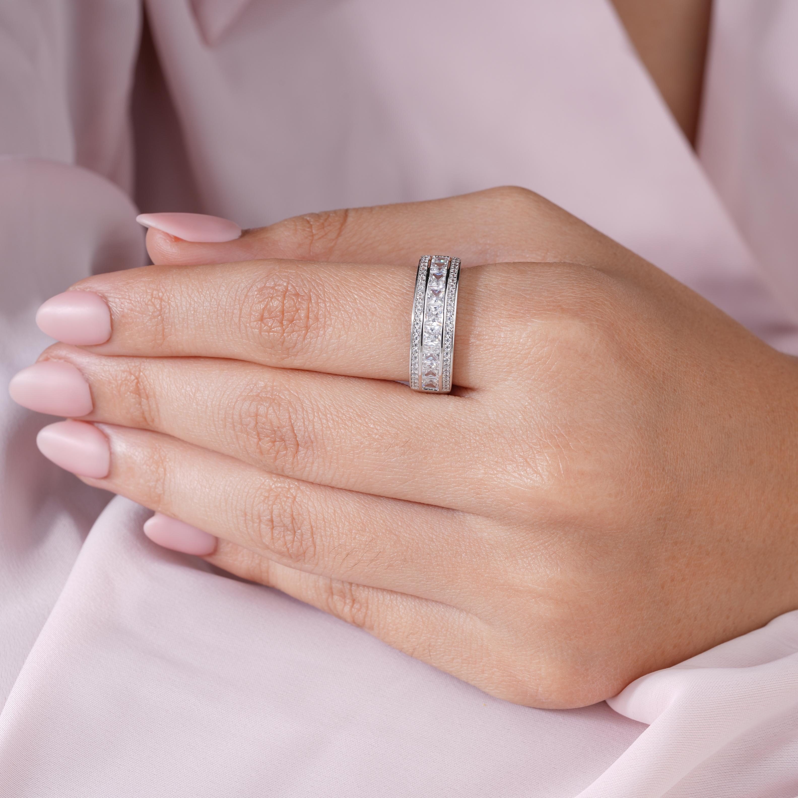 Square Diamond Band 925 Sterling Silver Ring for Women