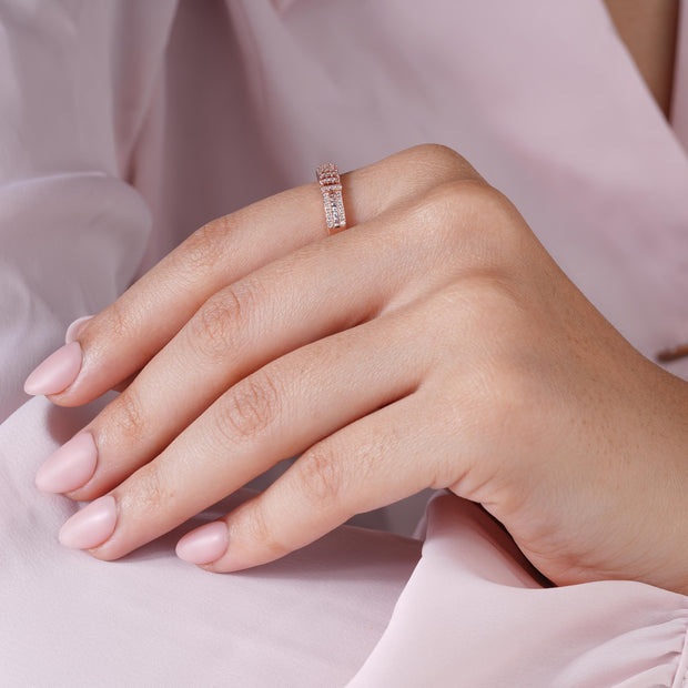 Elegant Multi-Row Diamond 925 Sterling Silver Rose Gold Ring for Women