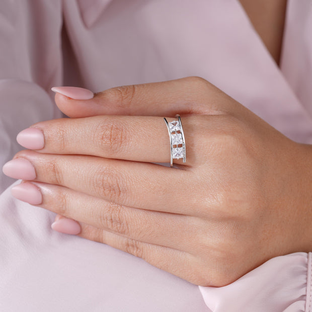 Classic Three Square Diamond 925 Sterling Silver Ring for Women