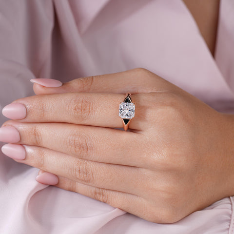 Casual Square Cut Stone 925 Sterling Silver Rose Gold Ring for Women