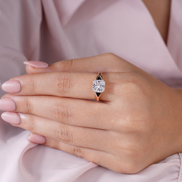 Casual Square Cut Stone 925 Sterling Silver Rose Gold Ring for Women