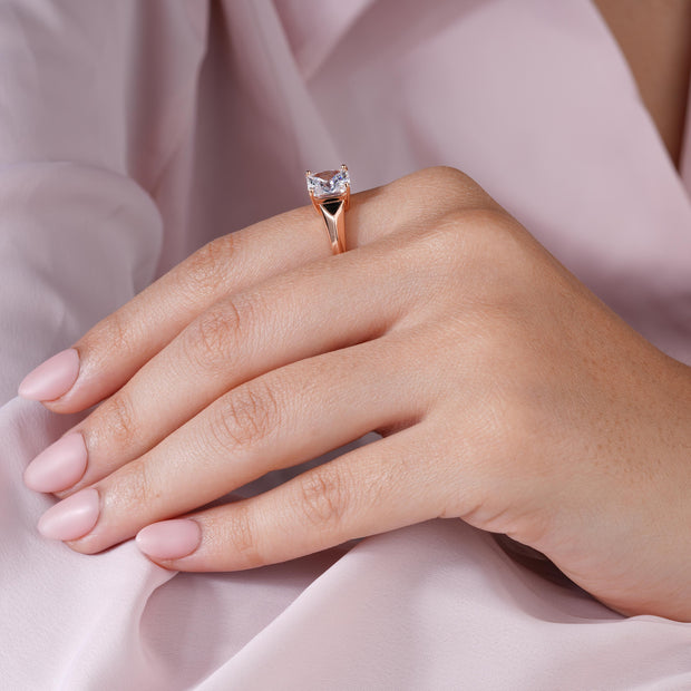 Casual Square Cut Stone 925 Sterling Silver Rose Gold Ring for Women