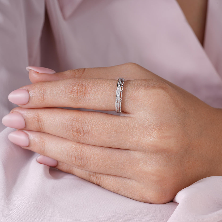 Classic White Diamond Eternity 925 Sterling Silver Ring for Women