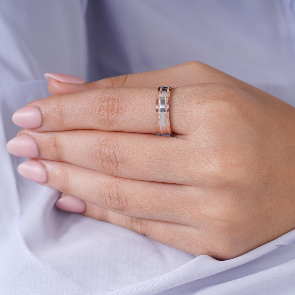 Clean Flat Design 925 Sterling Silver Rose Gold Couple Band for Women