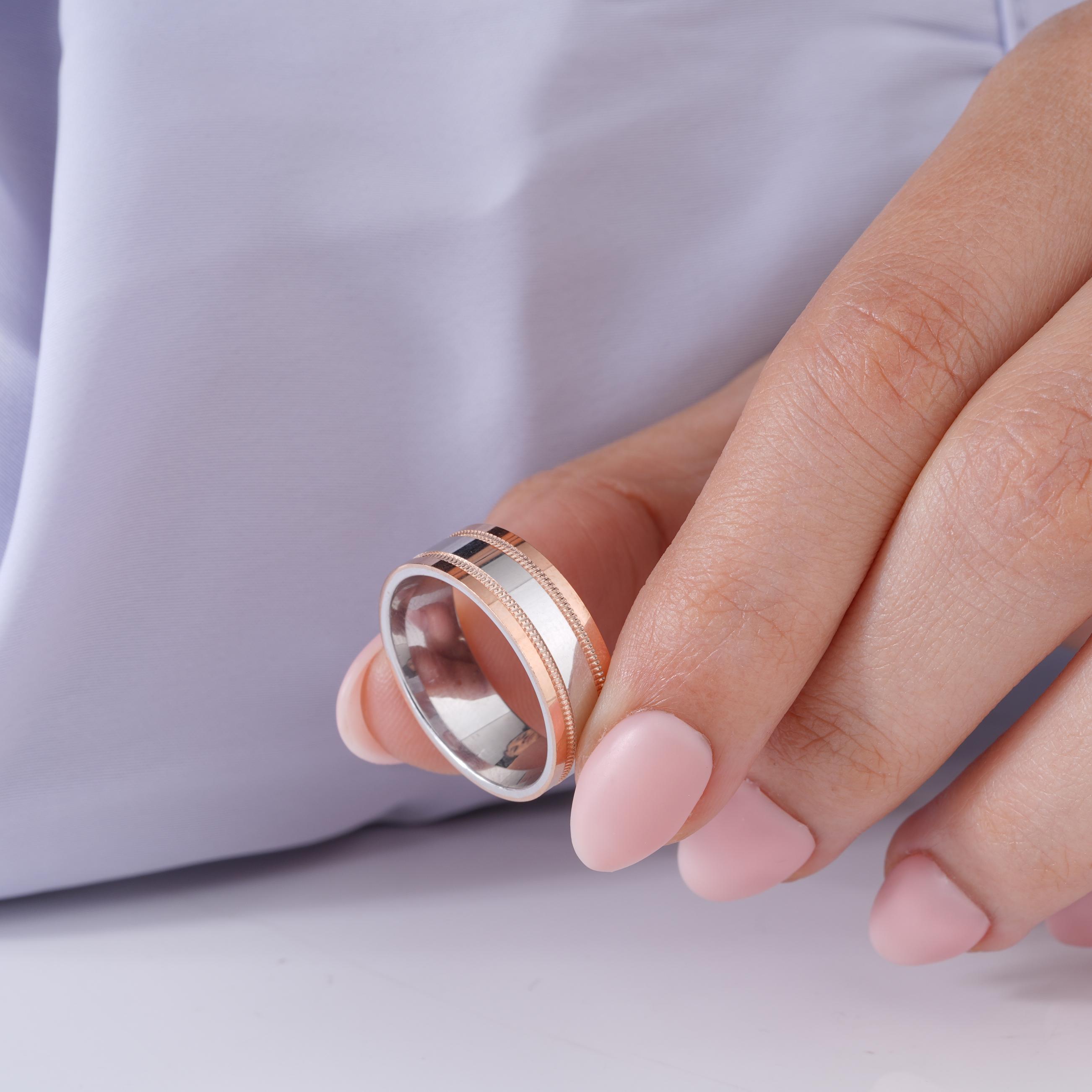 Minimal Luxe Dual Finish 925 Sterling Silver Rose Gold Couple Band for Men