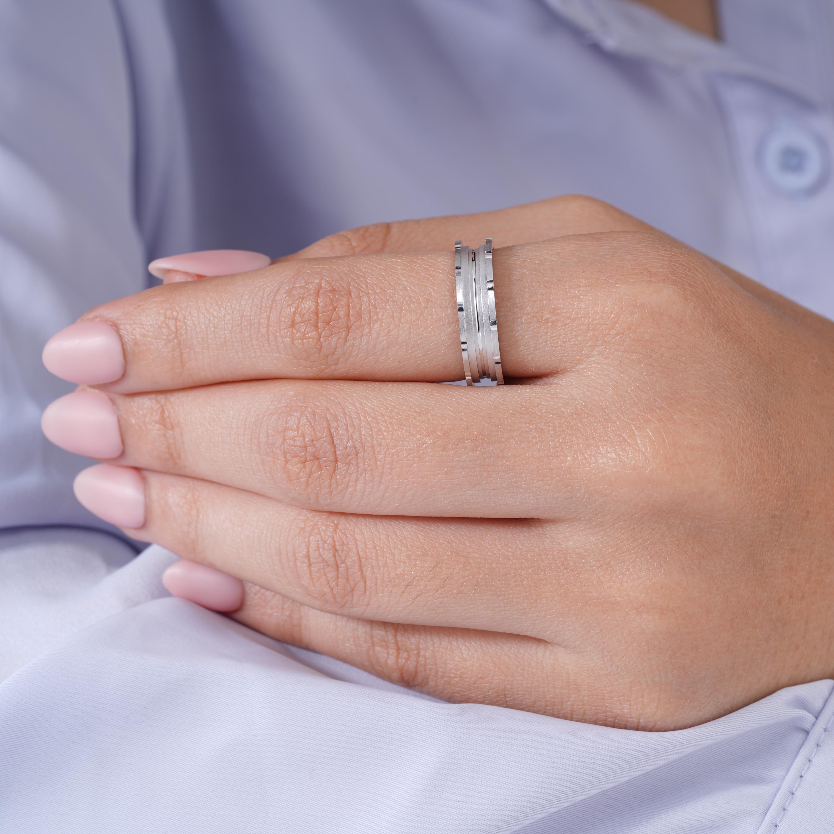 Dual Band Diamond Cut 925 Sterling Silver Couple Band for Women