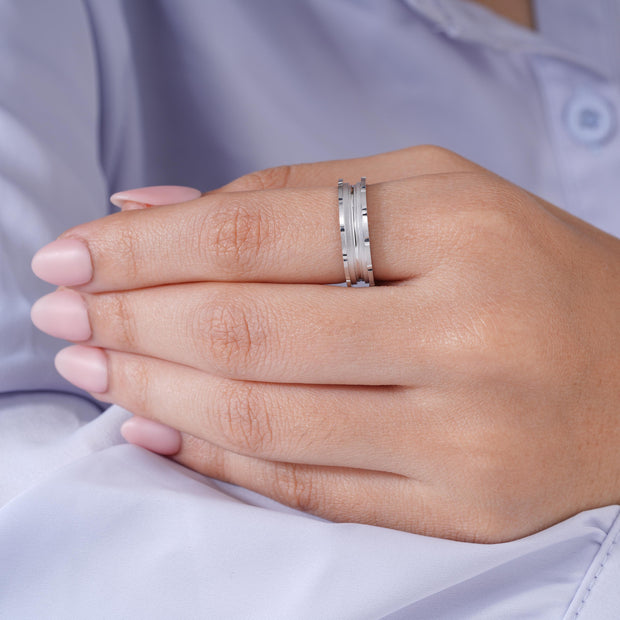 Dual Band Diamond Cut 925 Sterling Silver Couple Band for Women