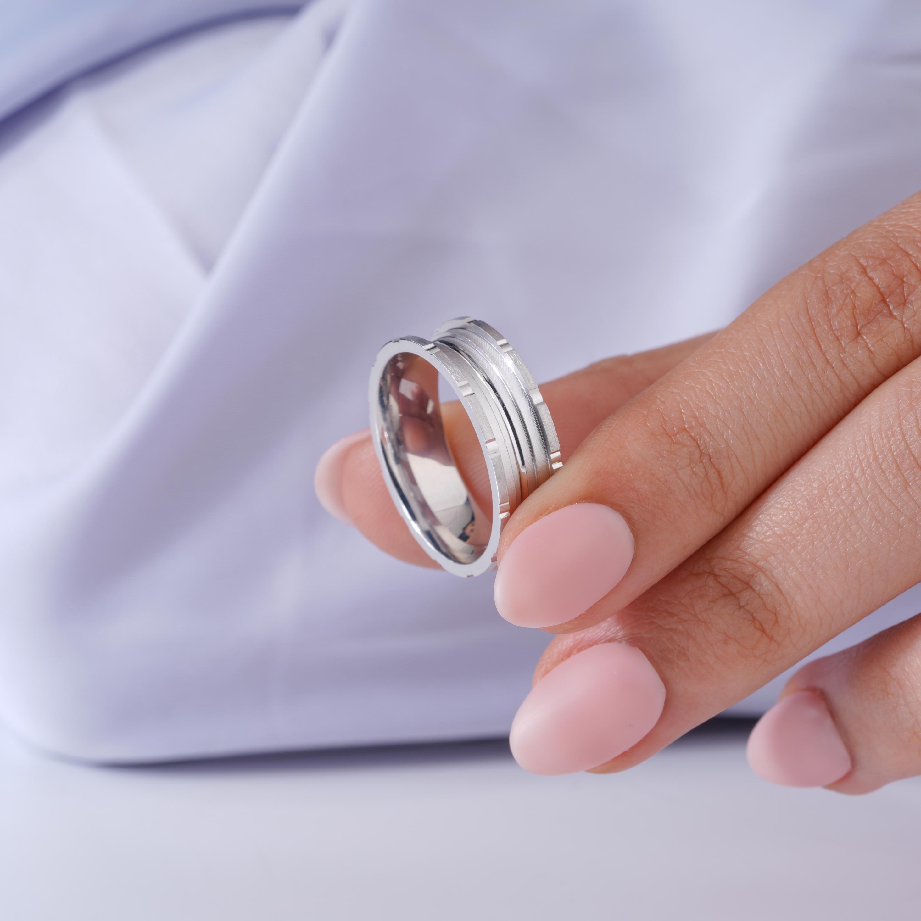 Bold Linear Design 925 Sterling Silver Couple Band for Men