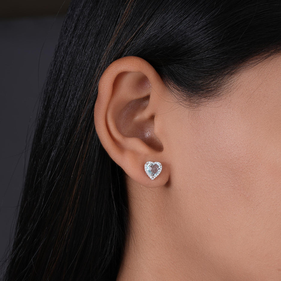 Sky Blue Stone Heart Shape 925 Sterling Silver Earrings for Women