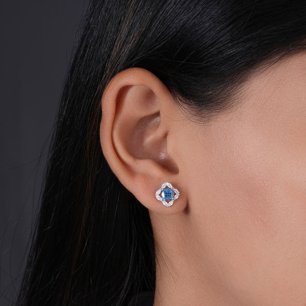Azure Bloom Blue Stone CZ 925 Sterling Silver Stud Earrings for Women