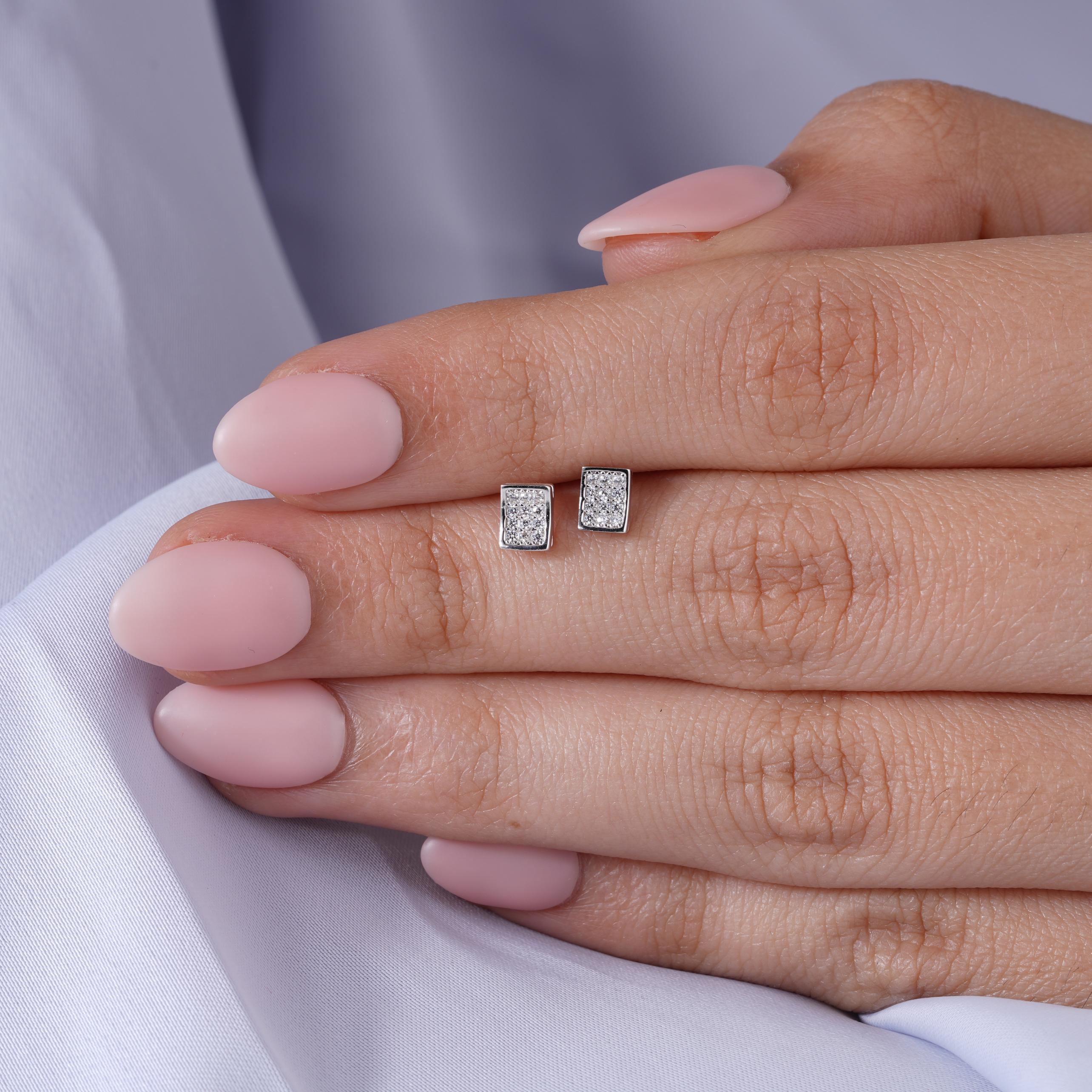 Classic Square CZ Diamond 925 Sterling Silver Stud Earrings for Women