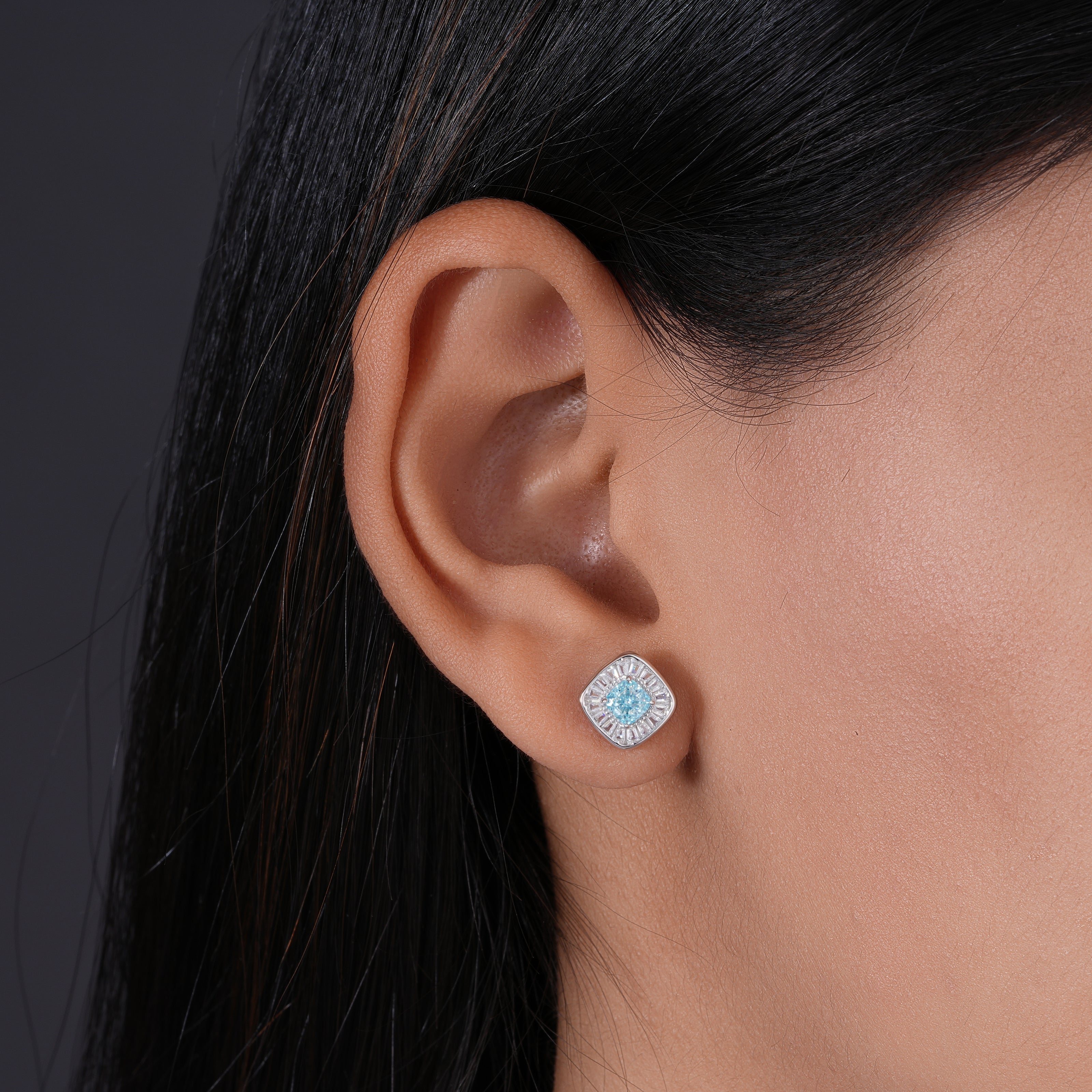 Sky Blue Stone CZ 925 Sterling Silver Rose Gold Stud Earrings for Women