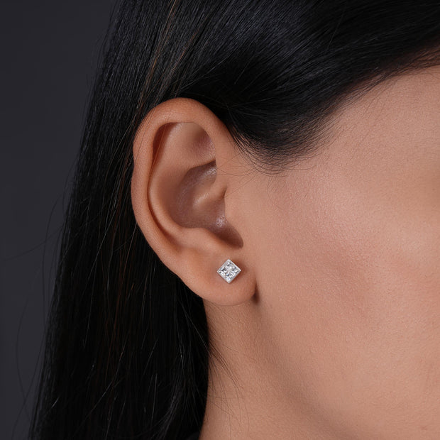 Classic Square Design Cluster Diamond 925 Sterling Silver Stud Earrings for Women