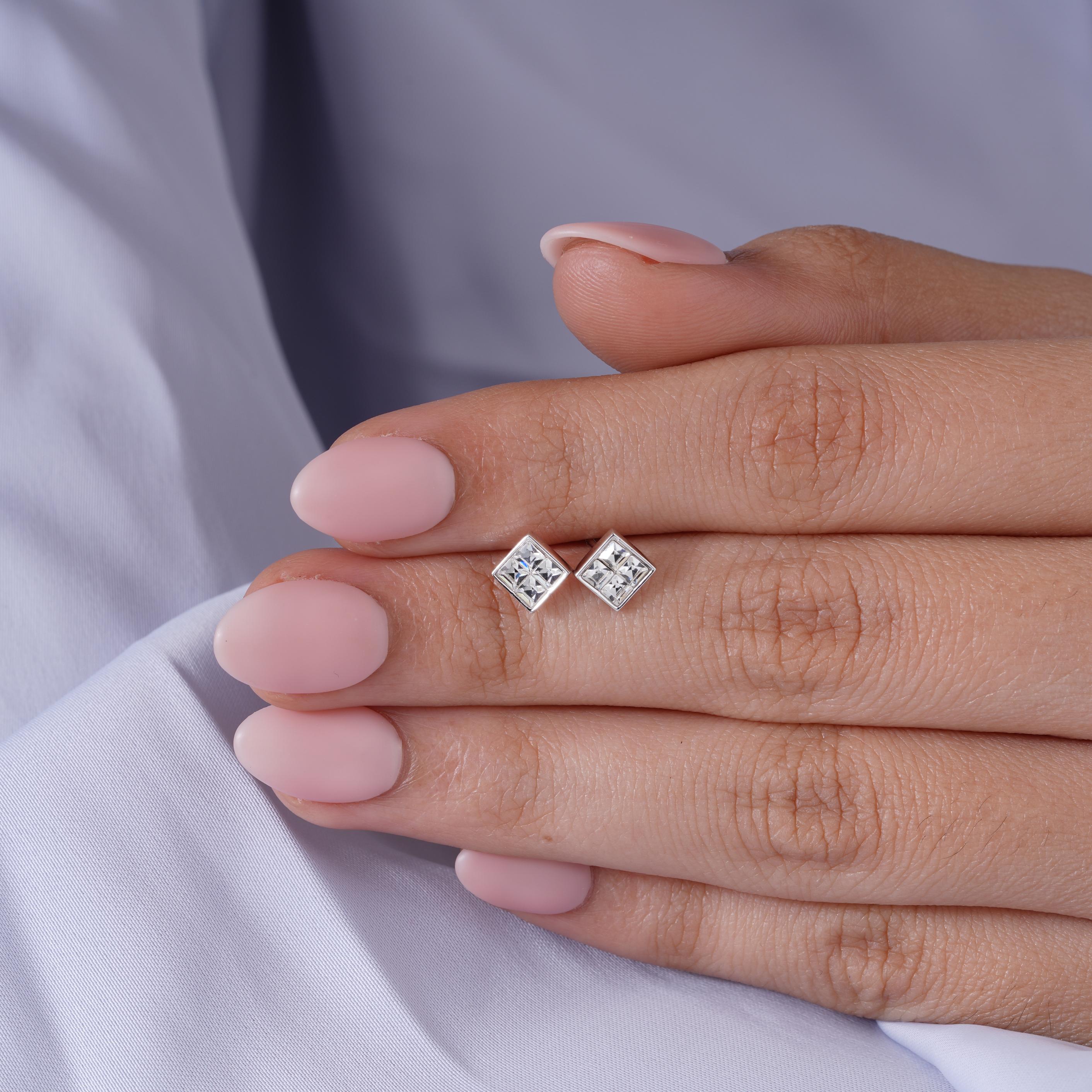 Classic Square Design Cluster Diamond 925 Sterling Silver Stud Earrings for Women