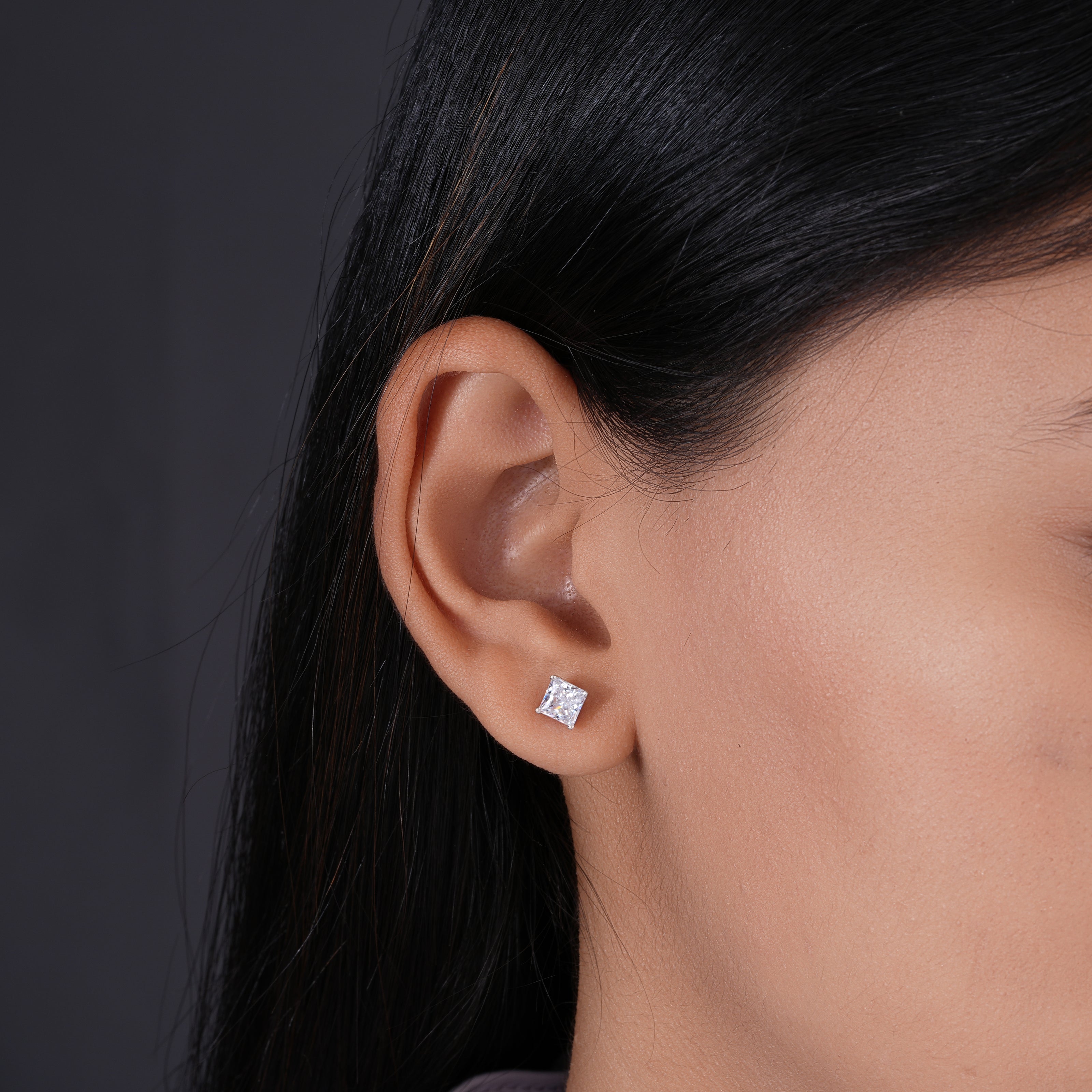 Princess Cut Diamond-Style 925 Sterling Silver Stud Earrings for Women