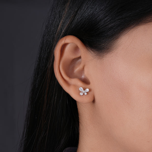 Butterfly Design White Crystal Stones 925 Sterling Silver Stud Earrings for Women