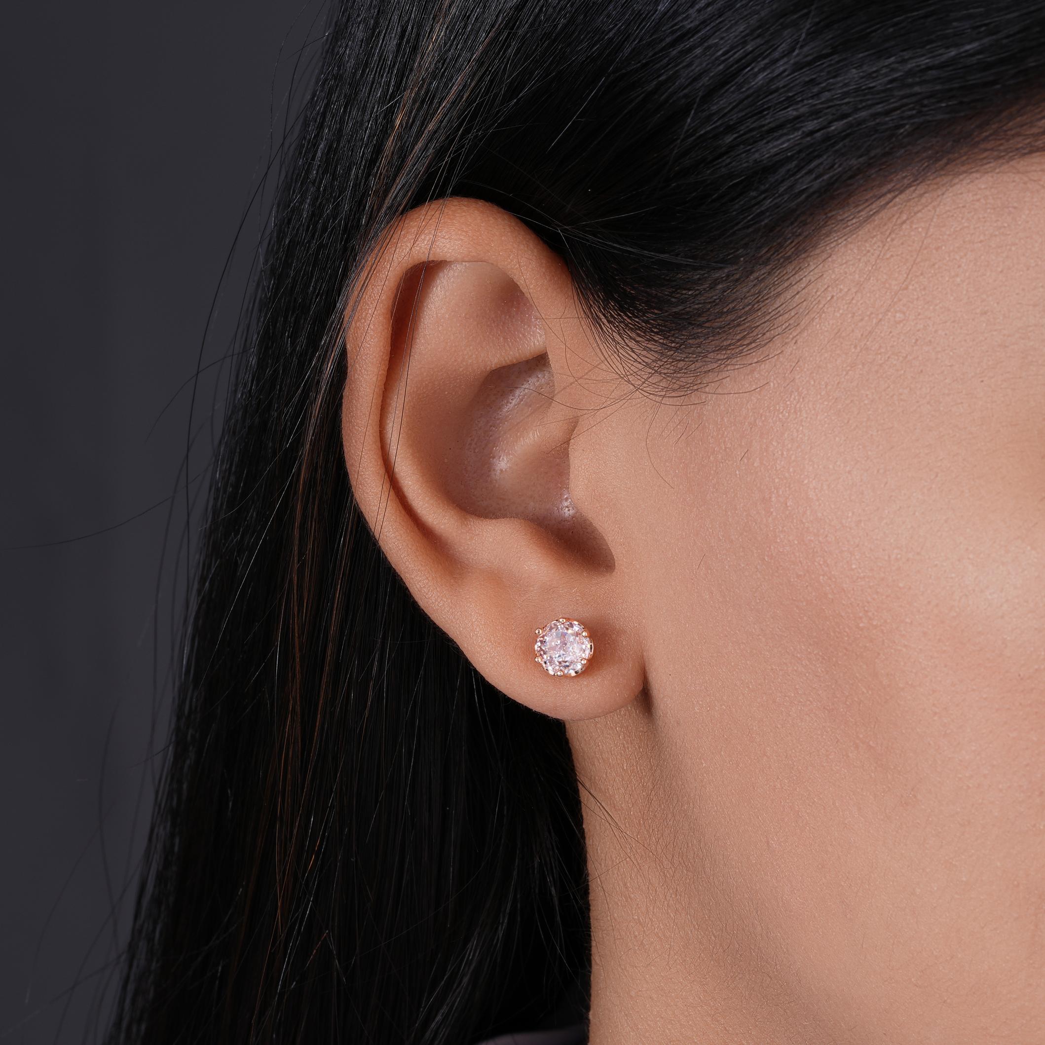 WiteSolitaire Diamond 925 Sterling Silver Rose Gold Earrings for Women