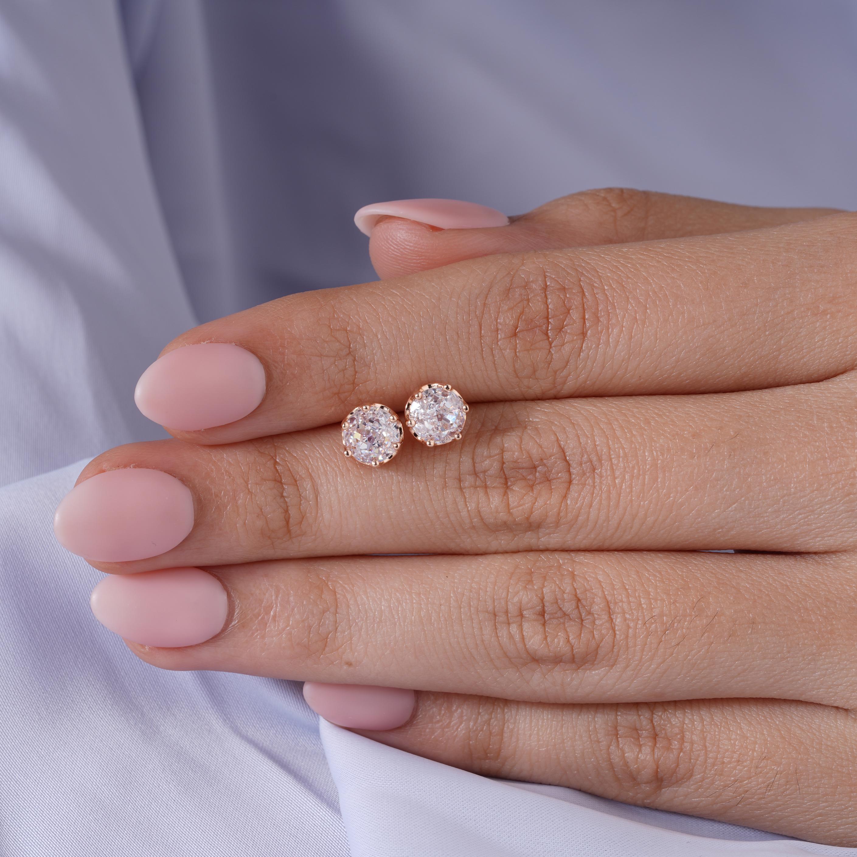 WiteSolitaire Diamond 925 Sterling Silver Rose Gold Earrings for Women