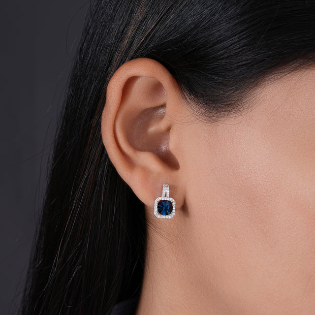 Royal Blue Stone Diamond Drop 925 Sterling Silver Stud Earrings for Women