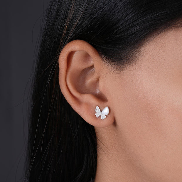 Butterfly Design Spark Diamond 925 Sterling Silver Stud Earrings for Women